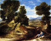 Nicolas Poussin Landscape with a Man Drinking or Landscape with a Man scooping Water from a Stream oil painting on canvas